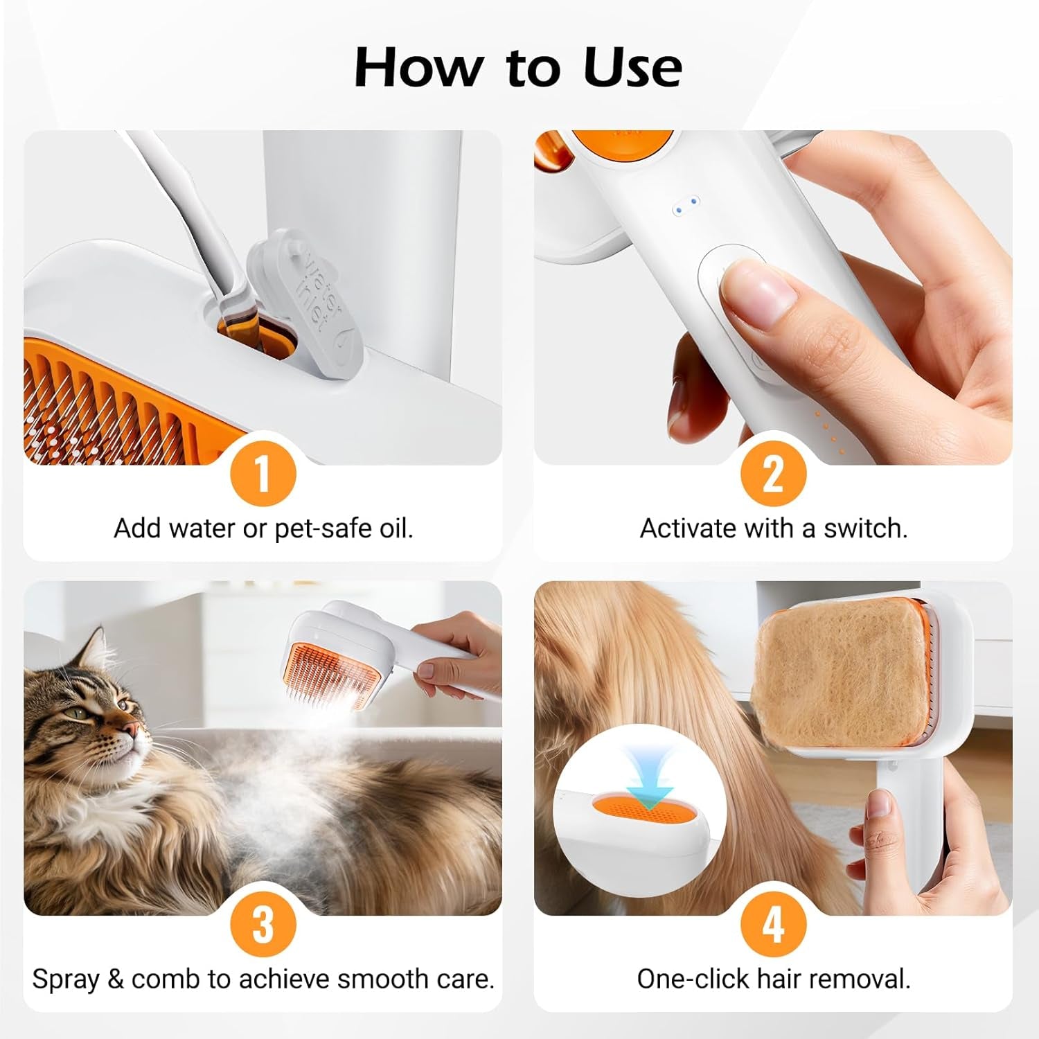 3-In-1 Pet Steam Brush for Dogs & Cats - Rechargeable Deshedding Tool with Gentle Mist, Self-Cleaning, Safe Rounded Tips