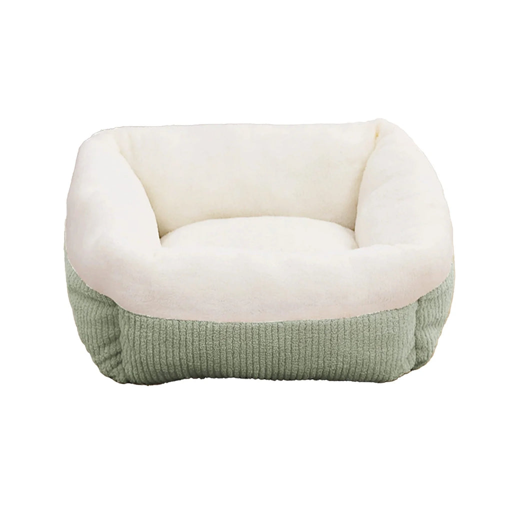 Plush Cat Bed for Small Dogs, Orthopedic Cuddler Pet Bed with Removable Washable Cushion & Non-Slip Bottom, Blue and White Square Fluffy Dog Cat Bed
