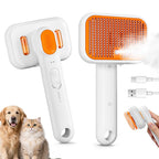 3-In-1 Pet Steam Brush for Dogs & Cats - Rechargeable Deshedding Tool with Gentle Mist, Self-Cleaning, Safe Rounded Tips