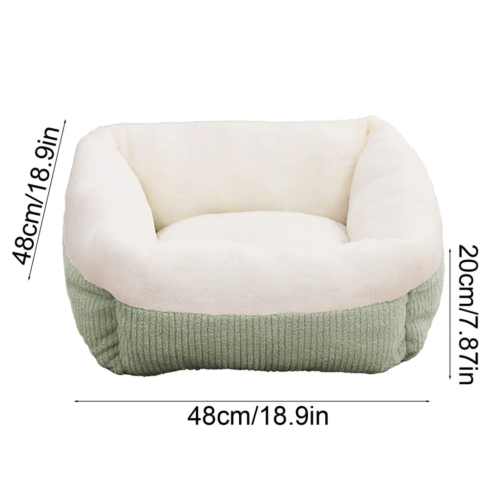 Plush Cat Bed for Small Dogs, Orthopedic Cuddler Pet Bed with Removable Washable Cushion & Non-Slip Bottom, Blue and White Square Fluffy Dog Cat Bed