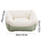 Plush Cat Bed for Small Dogs, Orthopedic Cuddler Pet Bed with Removable Washable Cushion & Non-Slip Bottom, Blue and White Square Fluffy Dog Cat Bed
