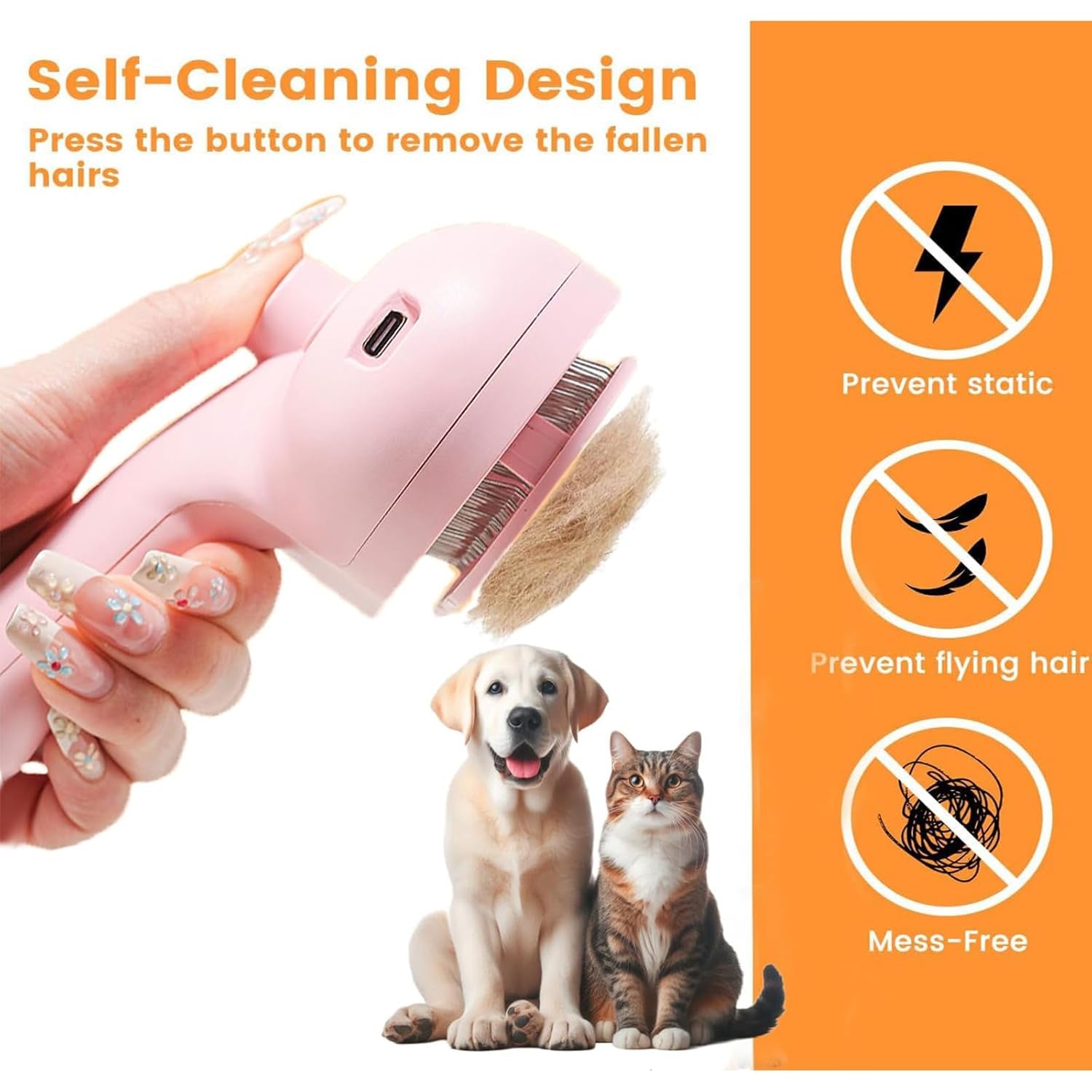Cat Steam Brush with Release Button, 3-In-1 Steam Grooming Brush for Shedding, Hair Removal Tool for Dogs & Cats, Self Cleaning Spray Comb with Mist for Long Haired Pets