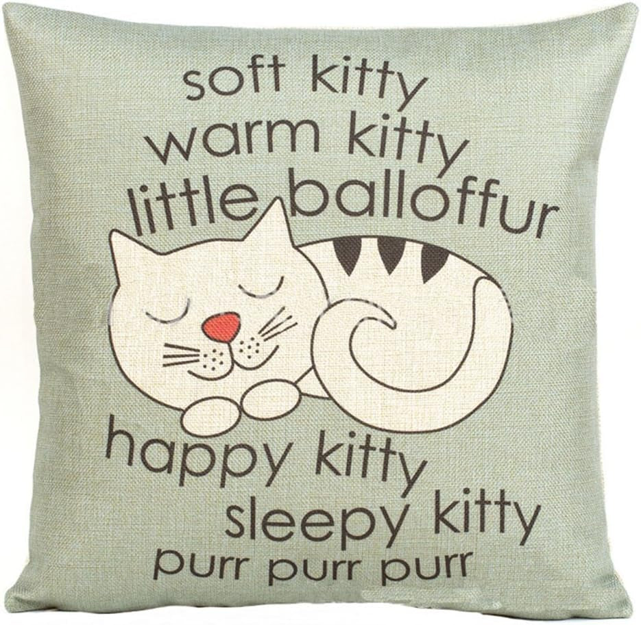 Happy Sleepy Kitty Print Cat Pillow Cushions Cover Throw Pillow Cover for Sofa Office Decorative Pillowslip Gift Ideas Household Pillowcase 18" X 18"