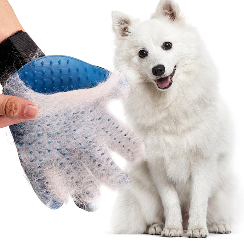 Pet Grooming Deshedding Gloves Brush for Dog Cat Hair Remover Mitt Massage 1 Pair Blue