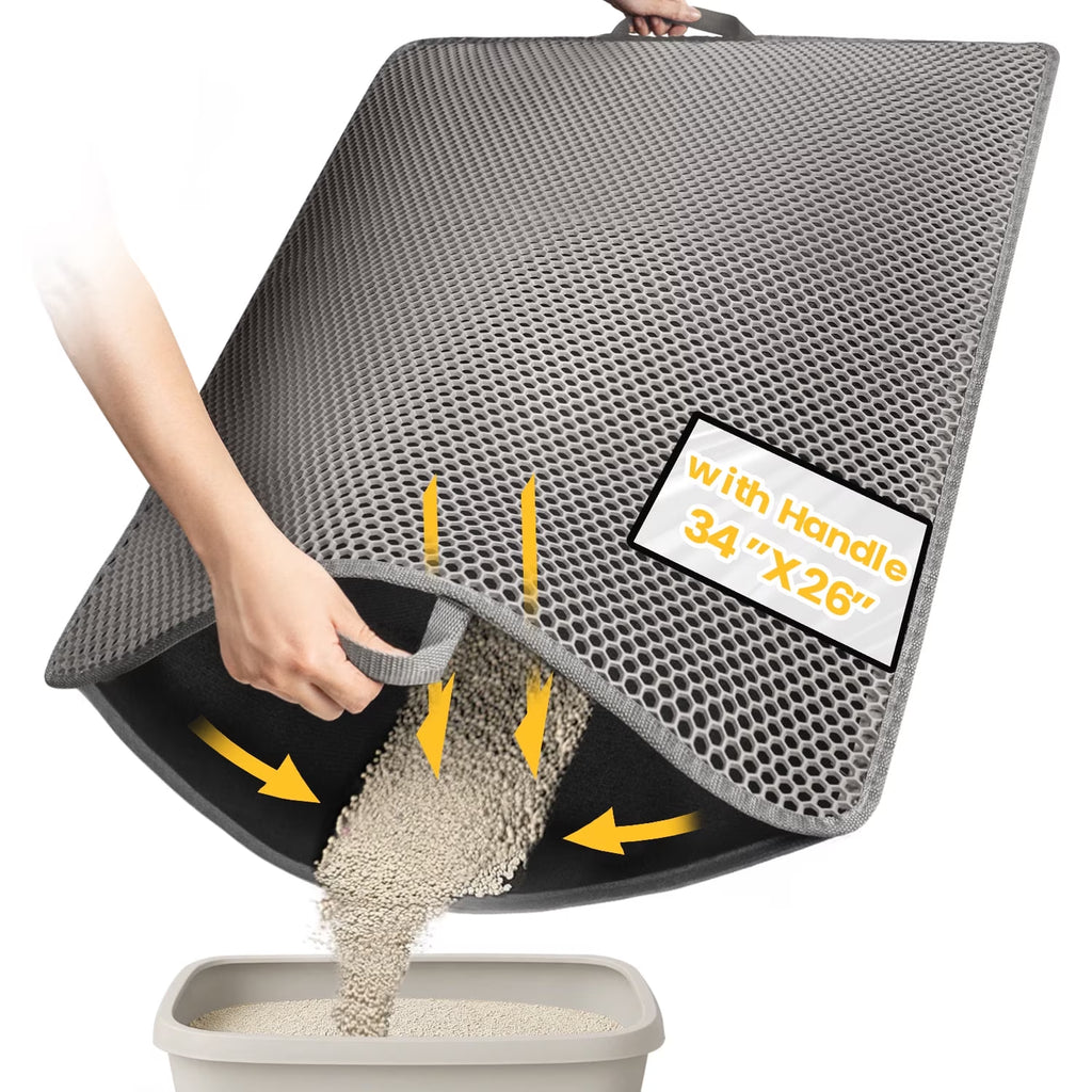 Cat Litter Mat - 34"X26" Honeycomb Double Layer, Urine Waterproof, and Easy to Clean