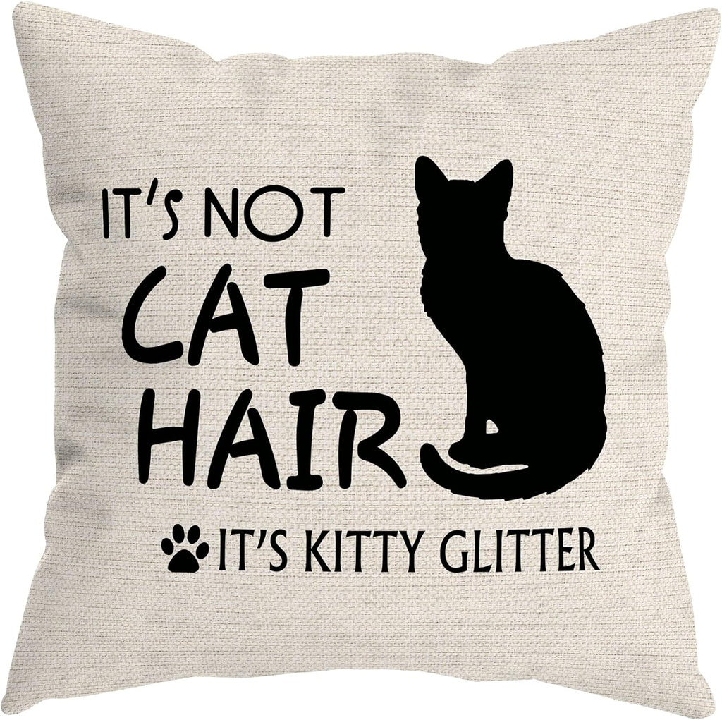 It’S Not Cat Hair It’S Kitty Glitter Throw Pillow Cover, Cat Lover Gifts for Women Men, Doxie Pillow Case 18 X 18 Inch Home Room Bed Sofa Decor