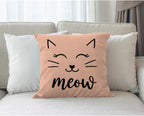 Cat Face Pillows Decorative Throw Pillow Cover Case Cute Cat Smile Meow Cotton Linen Pillow Case 18X18 Inch Square Cushion Cover for Sofa Bedroom Pink