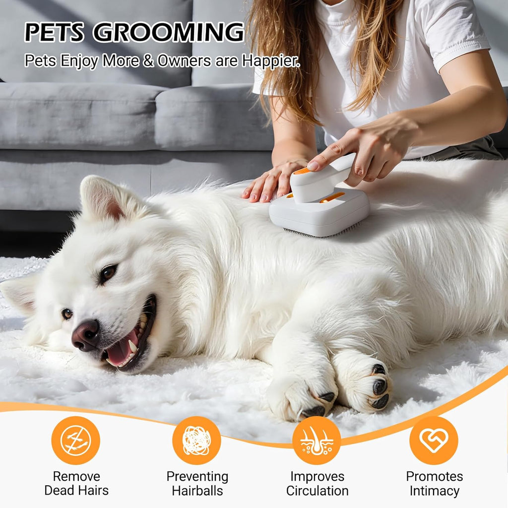 3-In-1 Pet Steam Brush for Dogs & Cats - Rechargeable Deshedding Tool with Gentle Mist, Self-Cleaning, Safe Rounded Tips