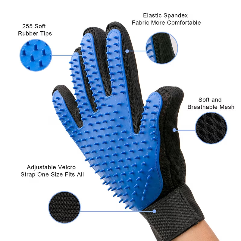 Pet Grooming Deshedding Gloves Brush for Dog Cat Hair Remover Mitt Massage 1 Pair Blue