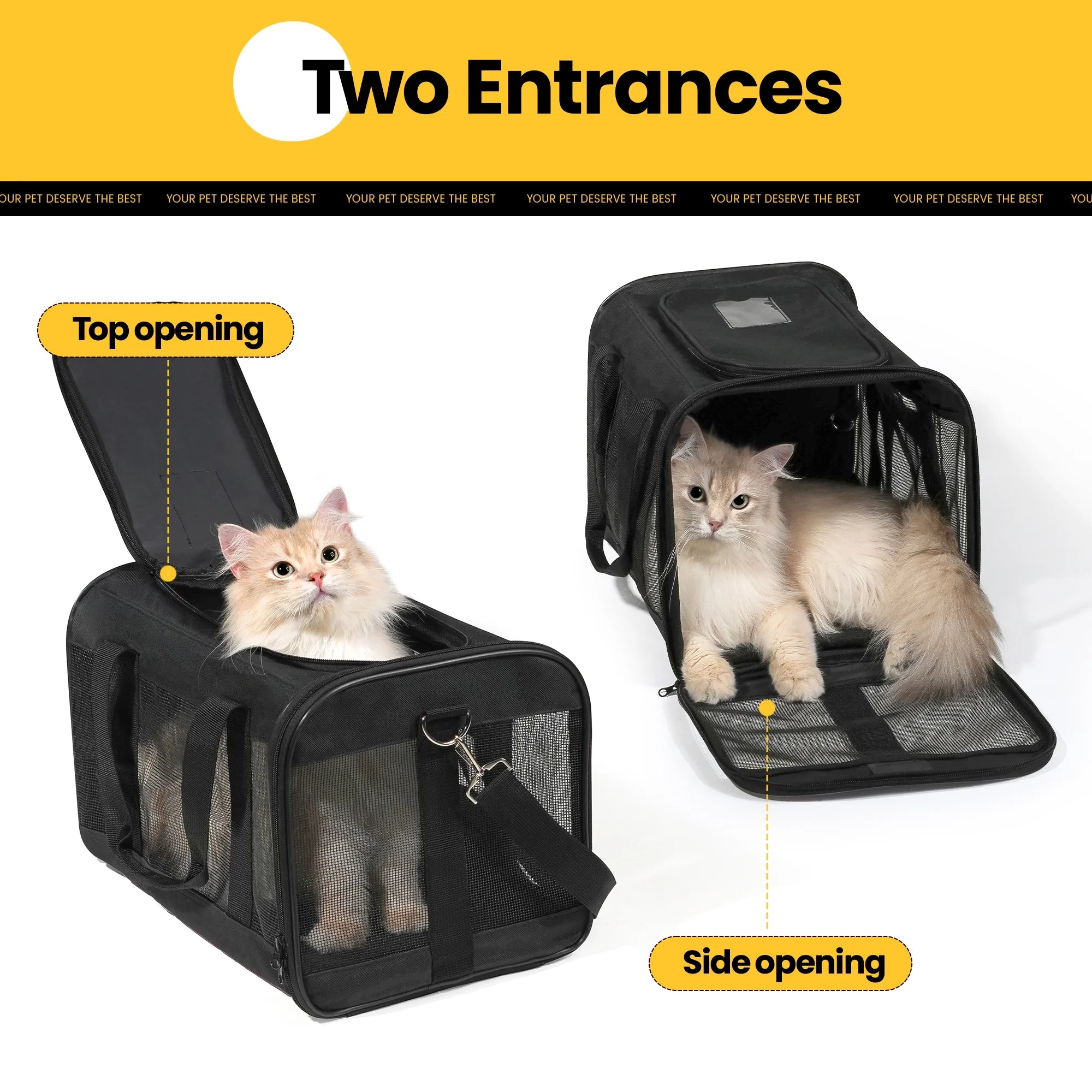 Cat Carrier,Foldable Soft-Sided Large Cat Carrier,Airline Approved Cat Carriers with Safety Leash,Comfort for Cat Travel Carrier,Black