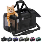 Cat Carrier,Foldable Soft-Sided Large Cat Carrier,Airline Approved Cat Carriers with Safety Leash,Comfort for Cat Travel Carrier,Black
