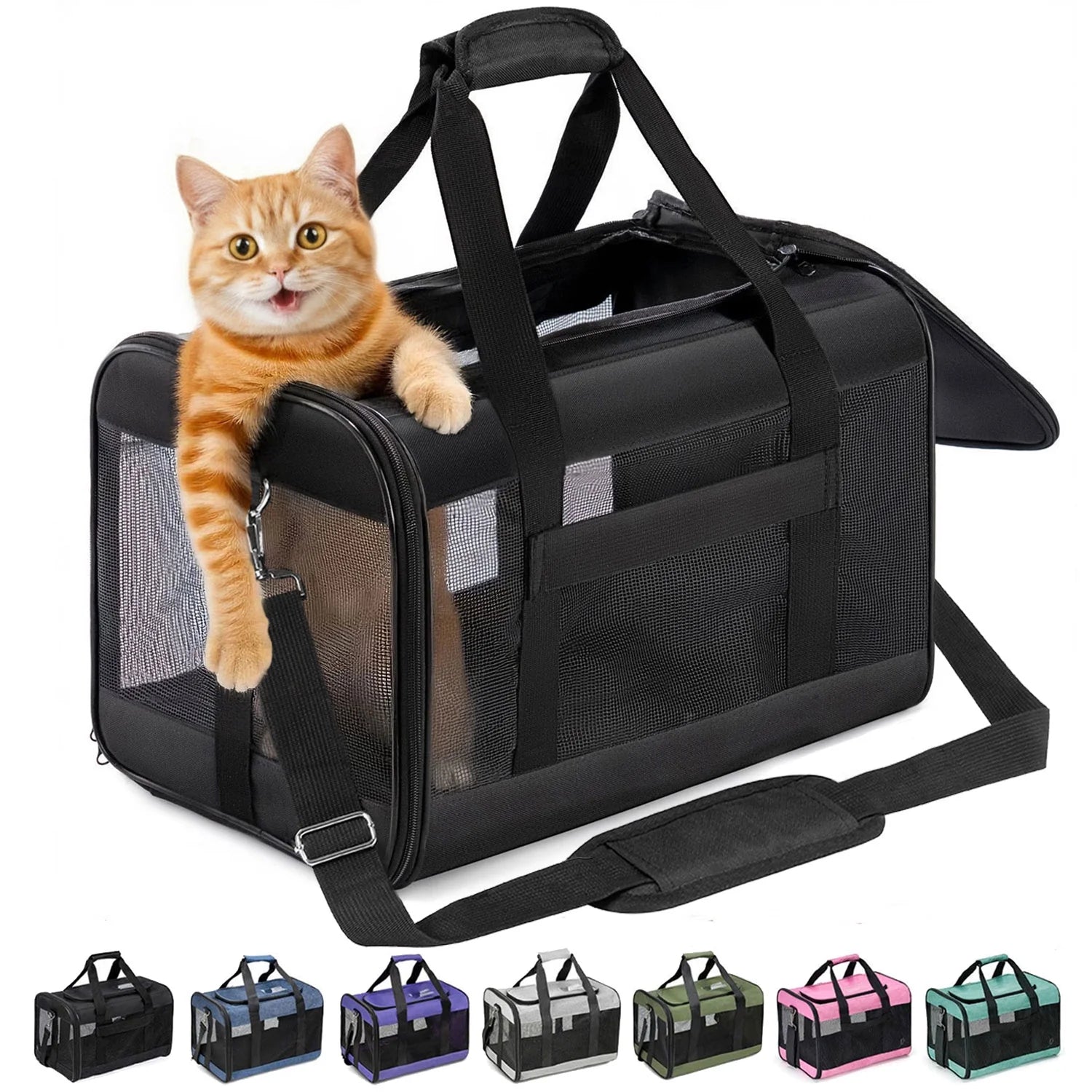 Cat Carrier,Foldable Soft-Sided Large Cat Carrier,Airline Approved Cat Carriers with Safety Leash,Comfort for Cat Travel Carrier,Black