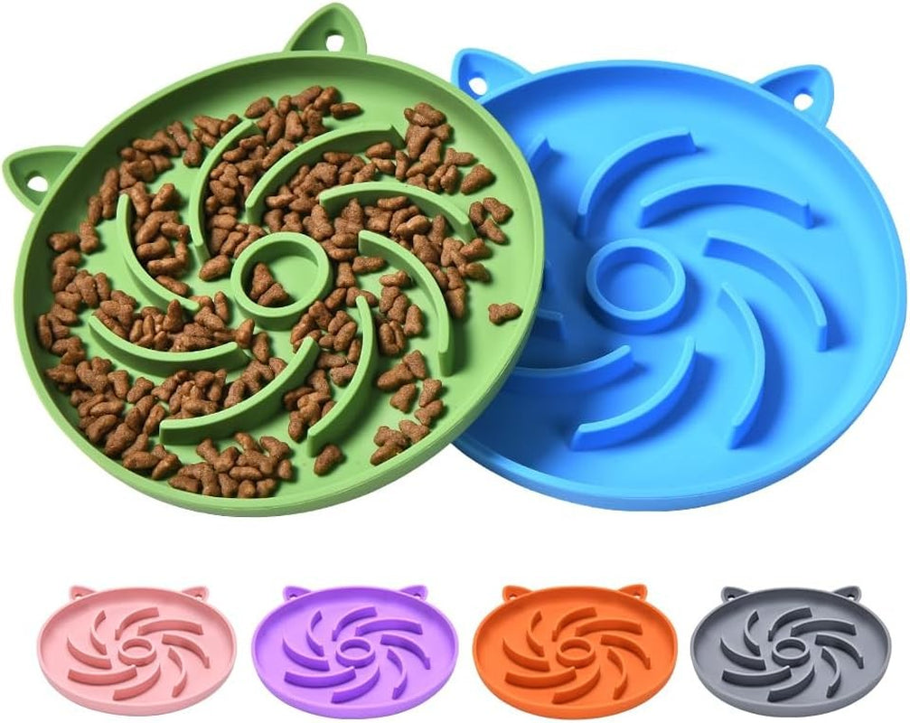 2Pcs Silicone Slow Feeder Cat Bowl,Puzzle Cat,Interactiv