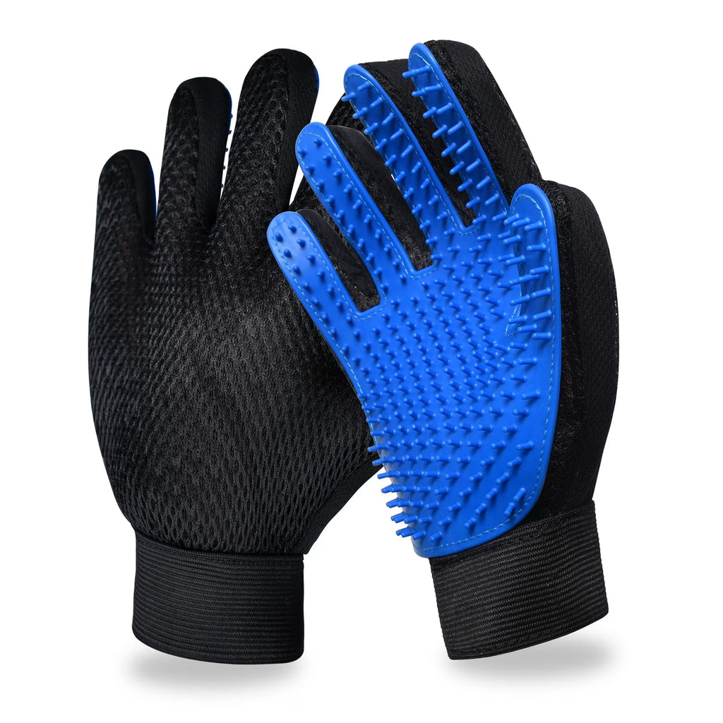 Pet Grooming Deshedding Gloves Brush for Dog Cat Hair Remover Mitt Massage 1 Pair Blue