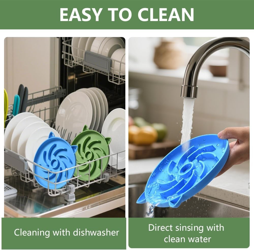 2Pcs Silicone Slow Feeder Cat Bowl,Puzzle Cat,Interactiv