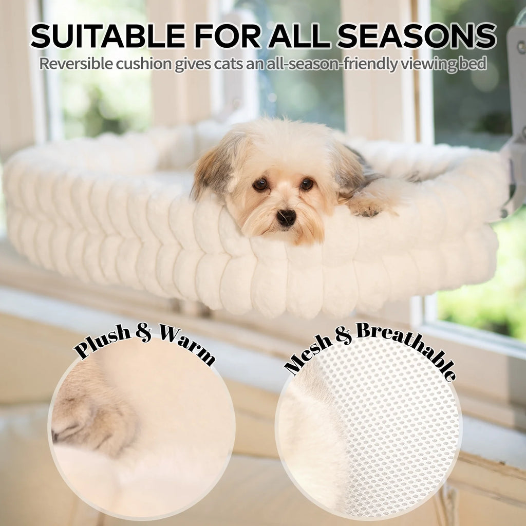 Cat Window Perch, 23*15In Double-Layer Foldable Pet Hammock for Wall with Suckers for Indoor(Medium,White)