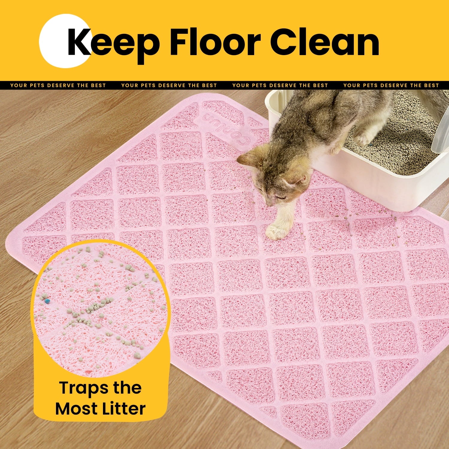 Cat Litter Mat, 35" X 23" Premium Durable PVC, Non-Slip, Less Waste, Urine Waterproof