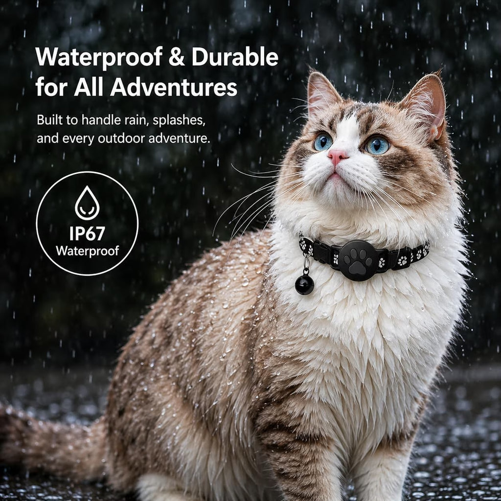 Cat Tracker Collar for Small Cats - Real Time Cat GPS Tracker No Monthly Fee, Pet Tracker for Cats Works with Apple Find My (Only Ios), No SIM Required (Collar + Black Tracker)