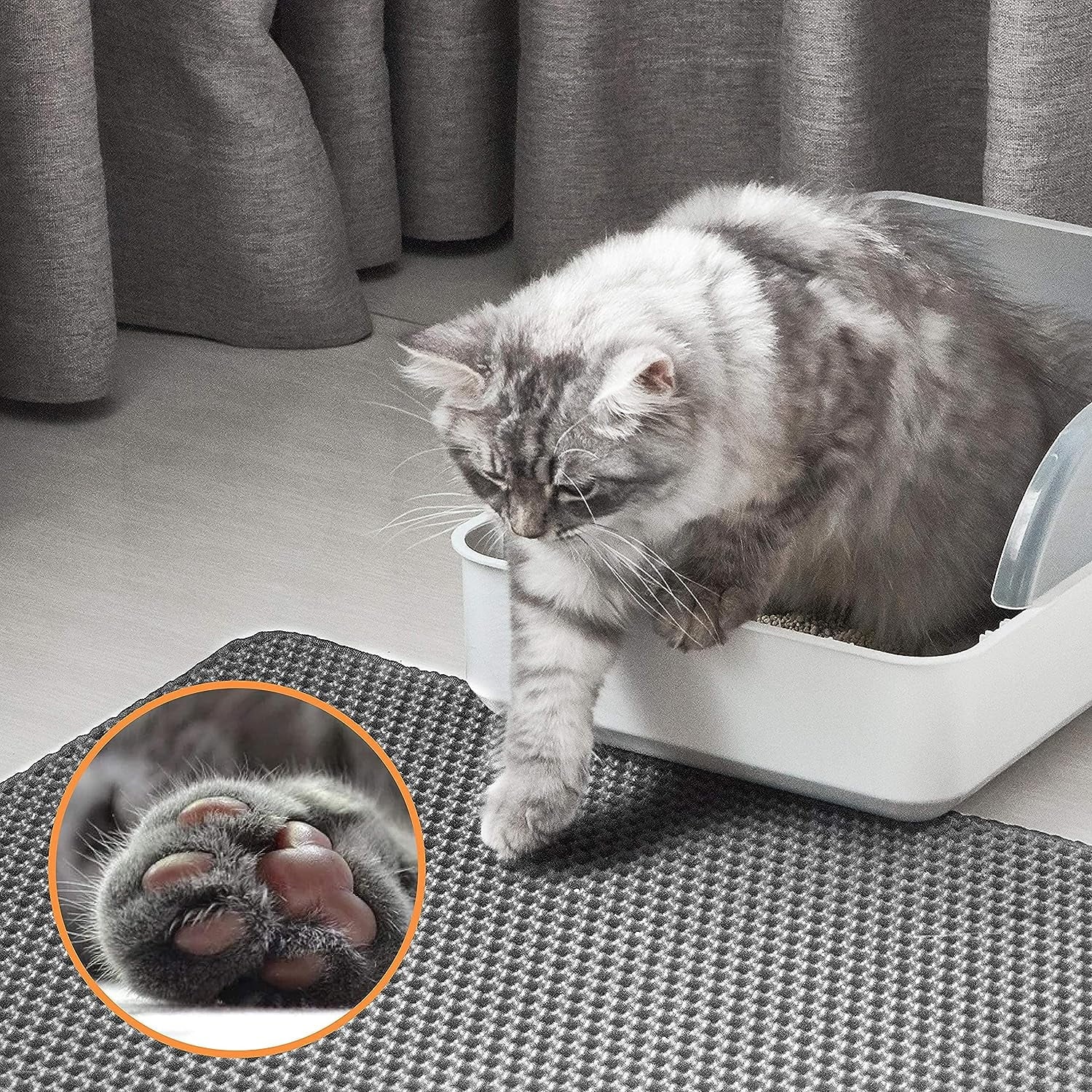 21" X 29" Cat Litter Mat Trapping Match, Honeycomb Double Layer Design, Urine-Proof and Water Proof, Scatter Control, Easier to Clean & Washable(Gray)