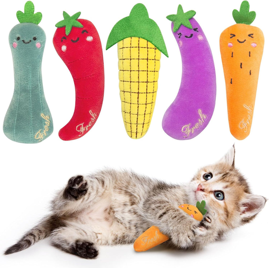 5Pcs Catnip Cat Toys Vegetable Shape Plush Kicker for Indoor Cats, Durable Interactive Kitty Nip Chew Toy for Boredom Relief Small to Medium Cats