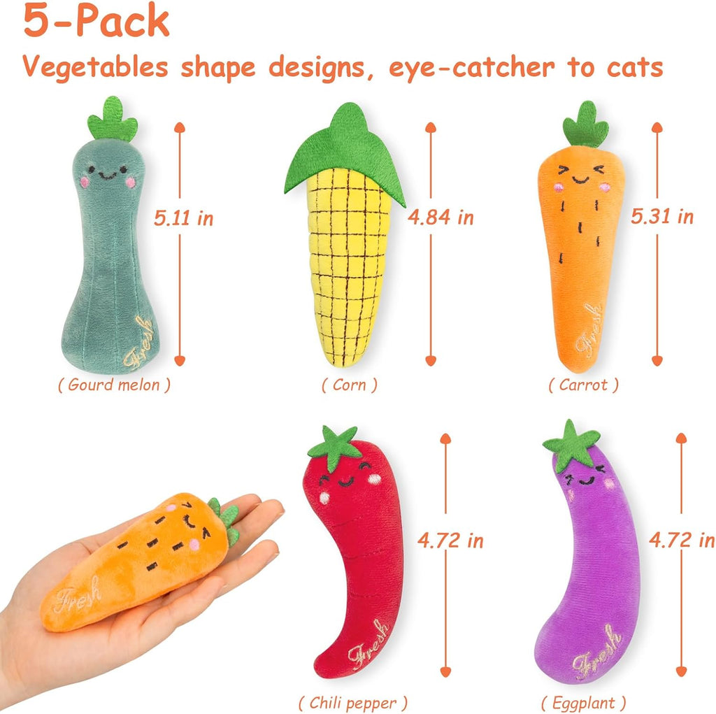 5Pcs Catnip Cat Toys Vegetable Shape Plush Kicker for Indoor Cats, Durable Interactive Kitty Nip Chew Toy for Boredom Relief Small to Medium Cats