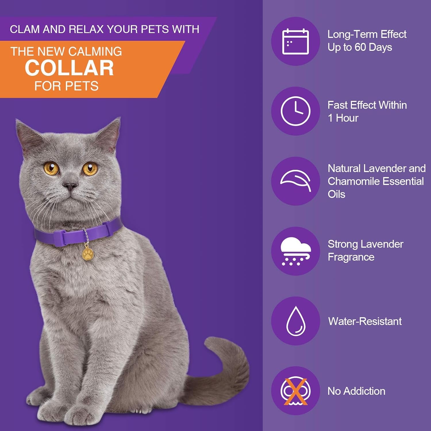 4 Pcs Cat Calming Collar Adjustable Pheromones Scent Relaxing Cat Collar with 2 Pendant for Puppies Reduce Stress Aggression Anxious, up to 15 Inches(Purple, Gold)