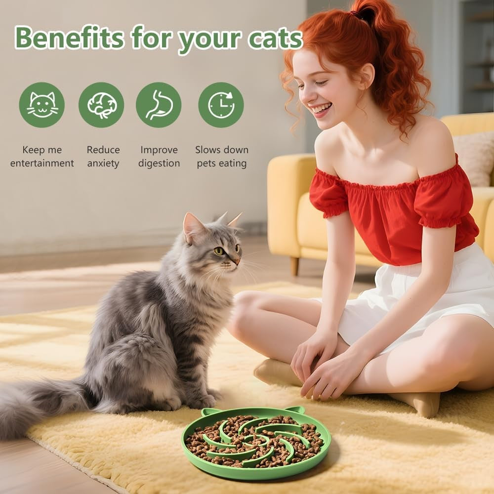 2Pcs Silicone Slow Feeder Cat Bowl,Puzzle Cat,Interactiv