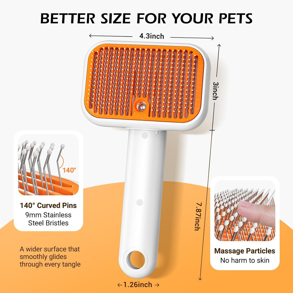 3-In-1 Pet Steam Brush for Dogs & Cats - Rechargeable Deshedding Tool with Gentle Mist, Self-Cleaning, Safe Rounded Tips