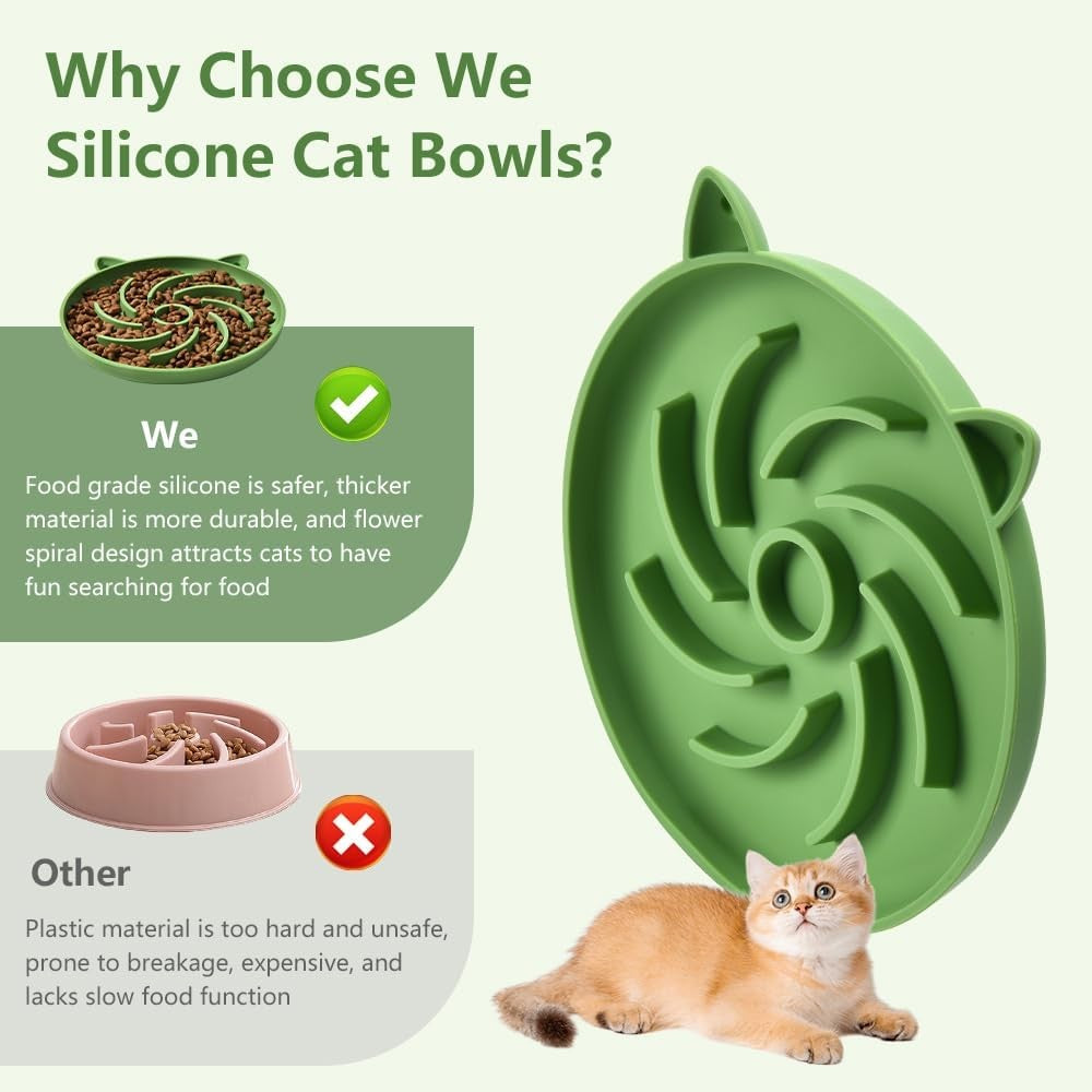 2Pcs Silicone Slow Feeder Cat Bowl,Puzzle Cat,Interactiv