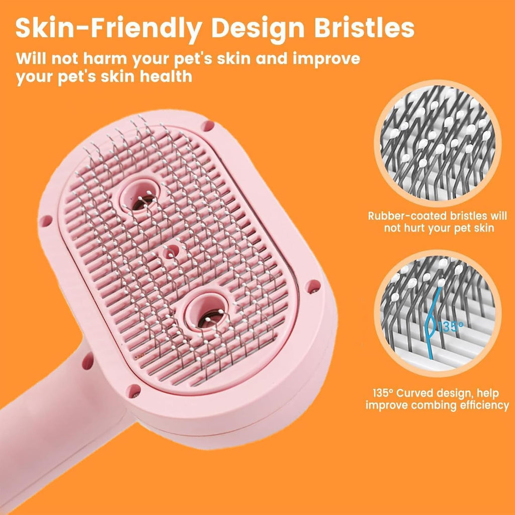 Cat Steam Brush with Release Button, 3-In-1 Steam Grooming Brush for Shedding, Hair Removal Tool for Dogs & Cats, Self Cleaning Spray Comb with Mist for Long Haired Pets
