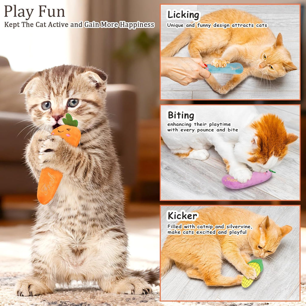 5Pcs Catnip Cat Toys Vegetable Shape Plush Kicker for Indoor Cats, Durable Interactive Kitty Nip Chew Toy for Boredom Relief Small to Medium Cats