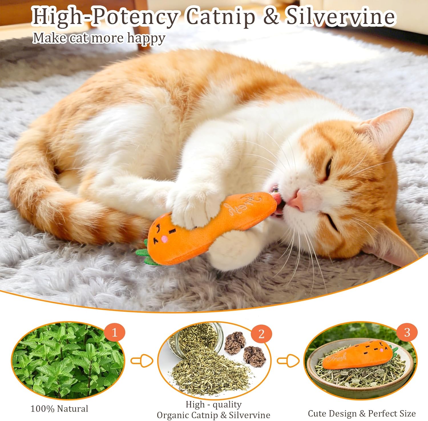 5Pcs Catnip Cat Toys Vegetable Shape Plush Kicker for Indoor Cats, Durable Interactive Kitty Nip Chew Toy for Boredom Relief Small to Medium Cats