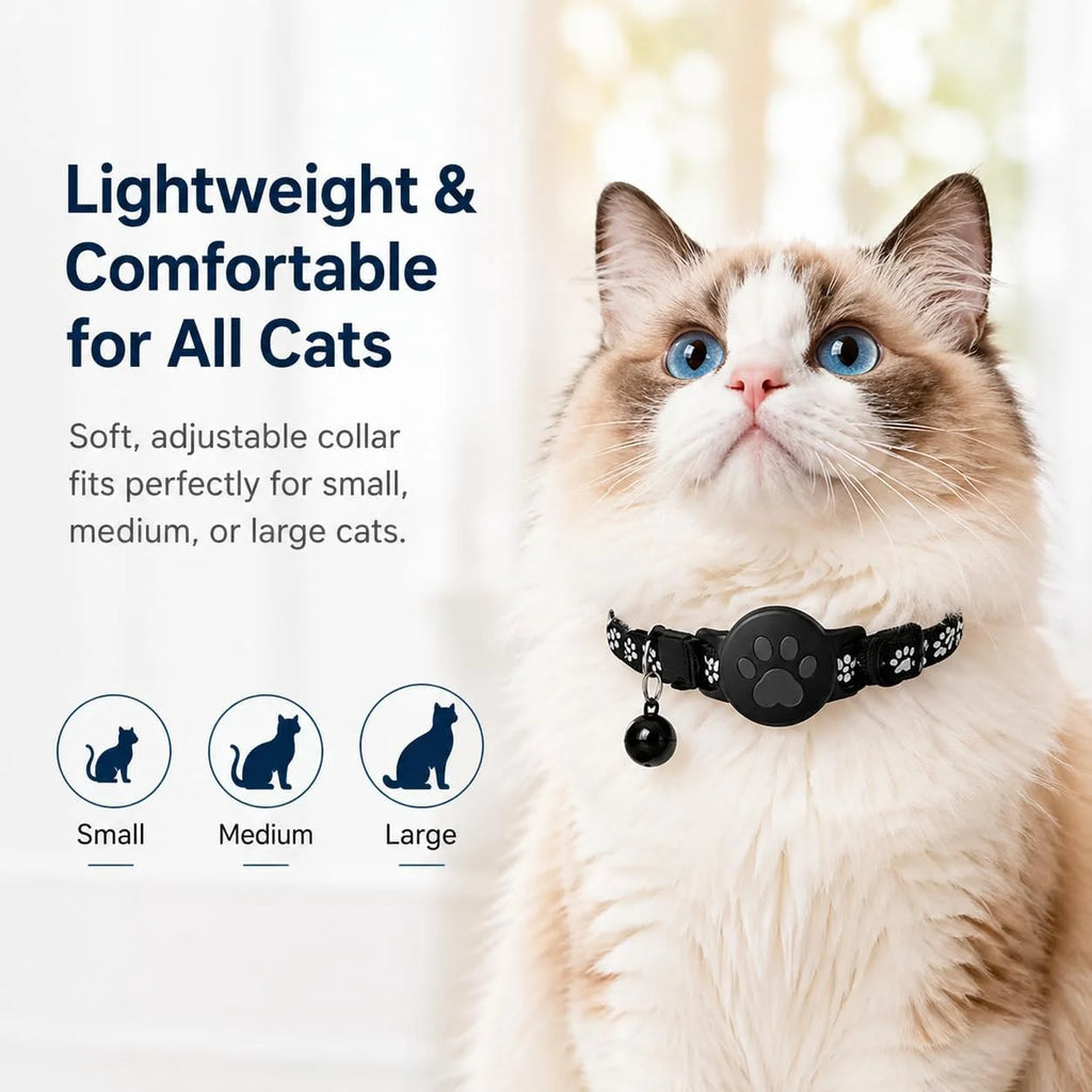 Cat Tracker Collar for Small Cats - Real Time Cat GPS Tracker No Monthly Fee, Pet Tracker for Cats Works with Apple Find My (Only Ios), No SIM Required (Collar + Black Tracker)