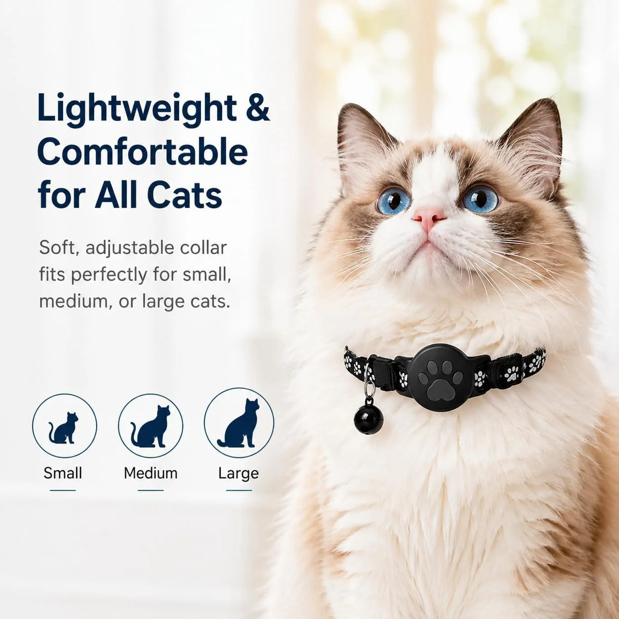 Cat Tracker Collar for Small Cats - Real Time Cat GPS Tracker No Monthly Fee, Pet Tracker for Cats Works with Apple Find My (Only Ios), No SIM Required (Collar + Black Tracker)
