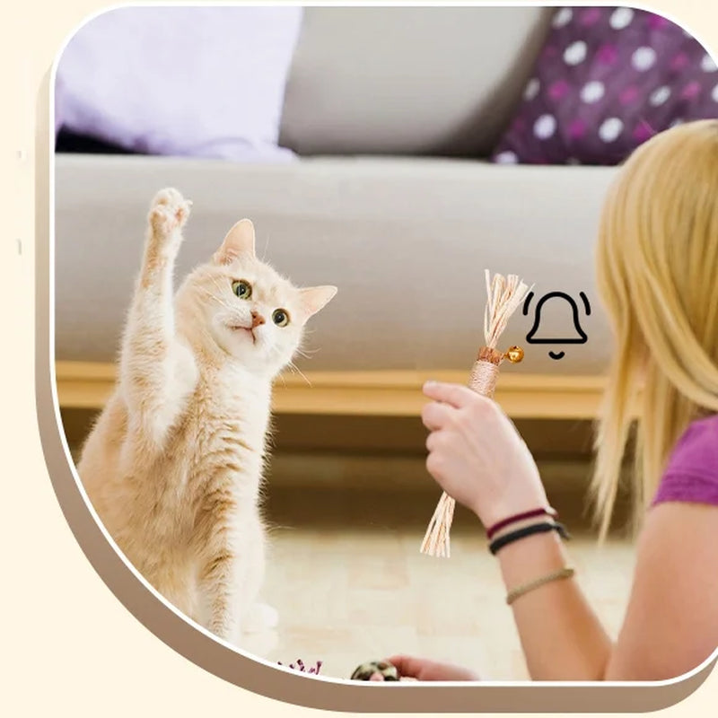 Natural Dried Matatabi Cat Chew Stick with Gall Fruit, Raffia Grass & Bell Cat Ball Toys, Handmade Silvervine Sticks Interactive Catnip Toy for Teething & Entertainment (Size M Color A)