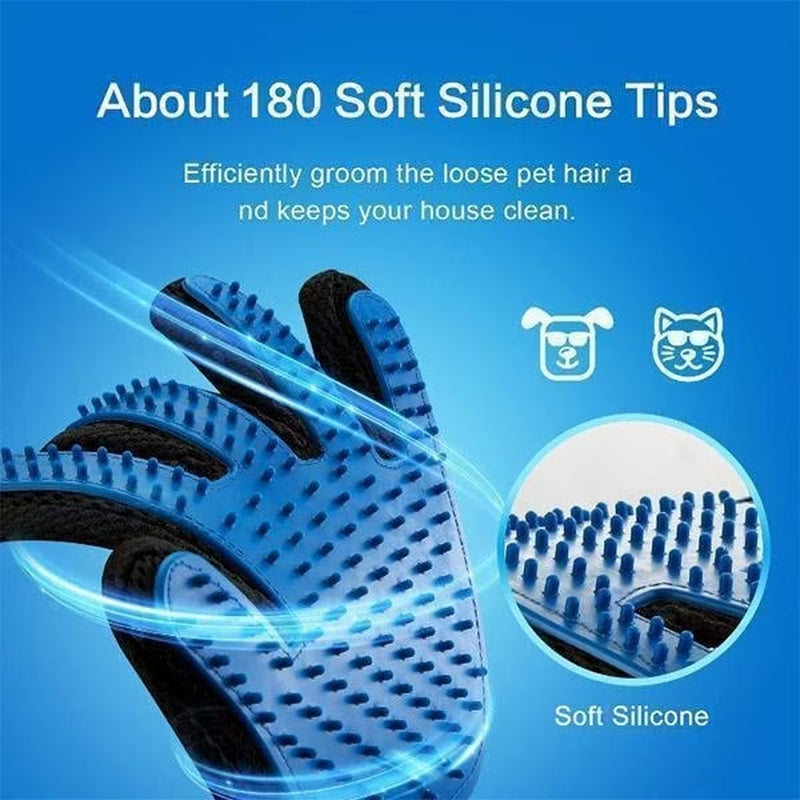 Pet Grooming Deshedding Gloves Brush for Dog Cat Hair Remover Mitt Massage 1 Pair Blue