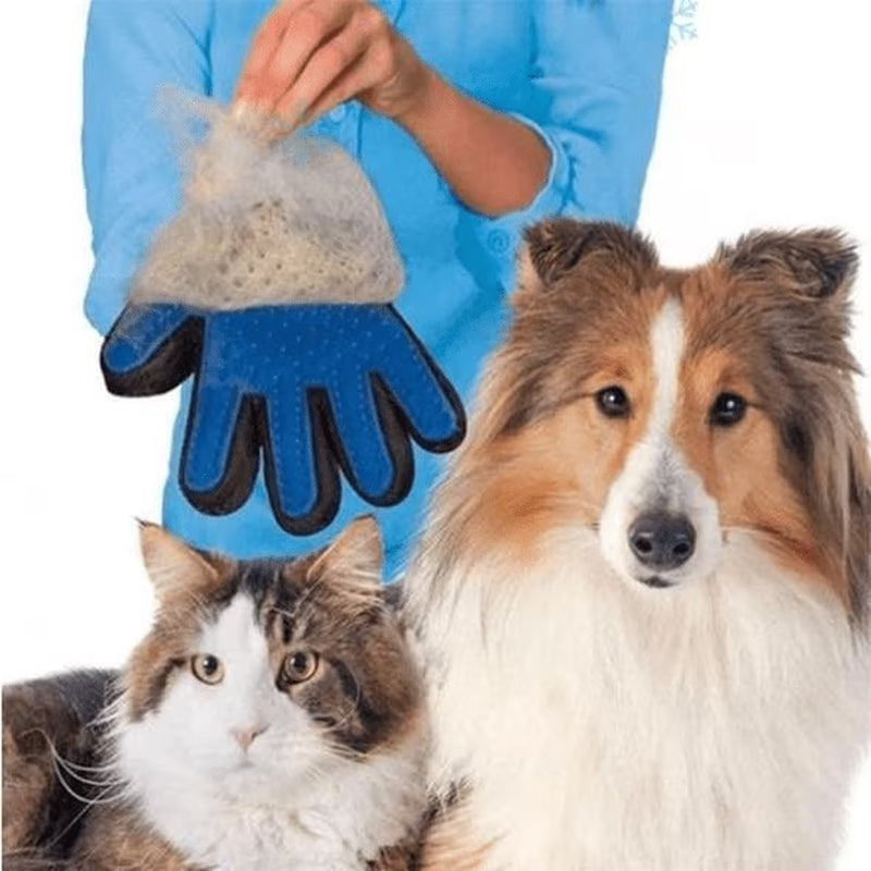 Pet Grooming Deshedding Gloves Brush for Dog Cat Hair Remover Mitt Massage 1 Pair Blue