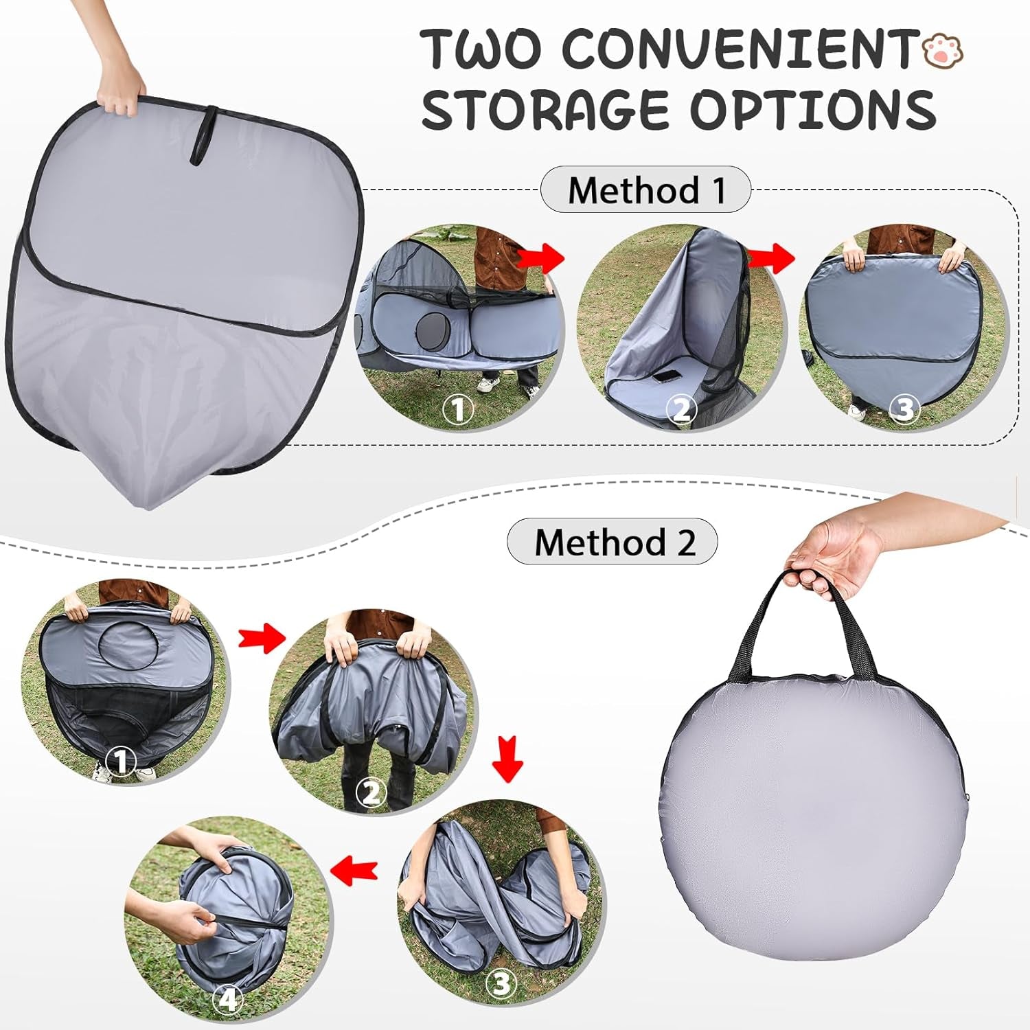 Dog Playpen with Surround Tunnel, Outdoor/Indoor Cat Playpen with Breathable Soft Sides， Cat Enclosure Tent for Small Animals, Portable Cat Tent with Carry Bag (Large)