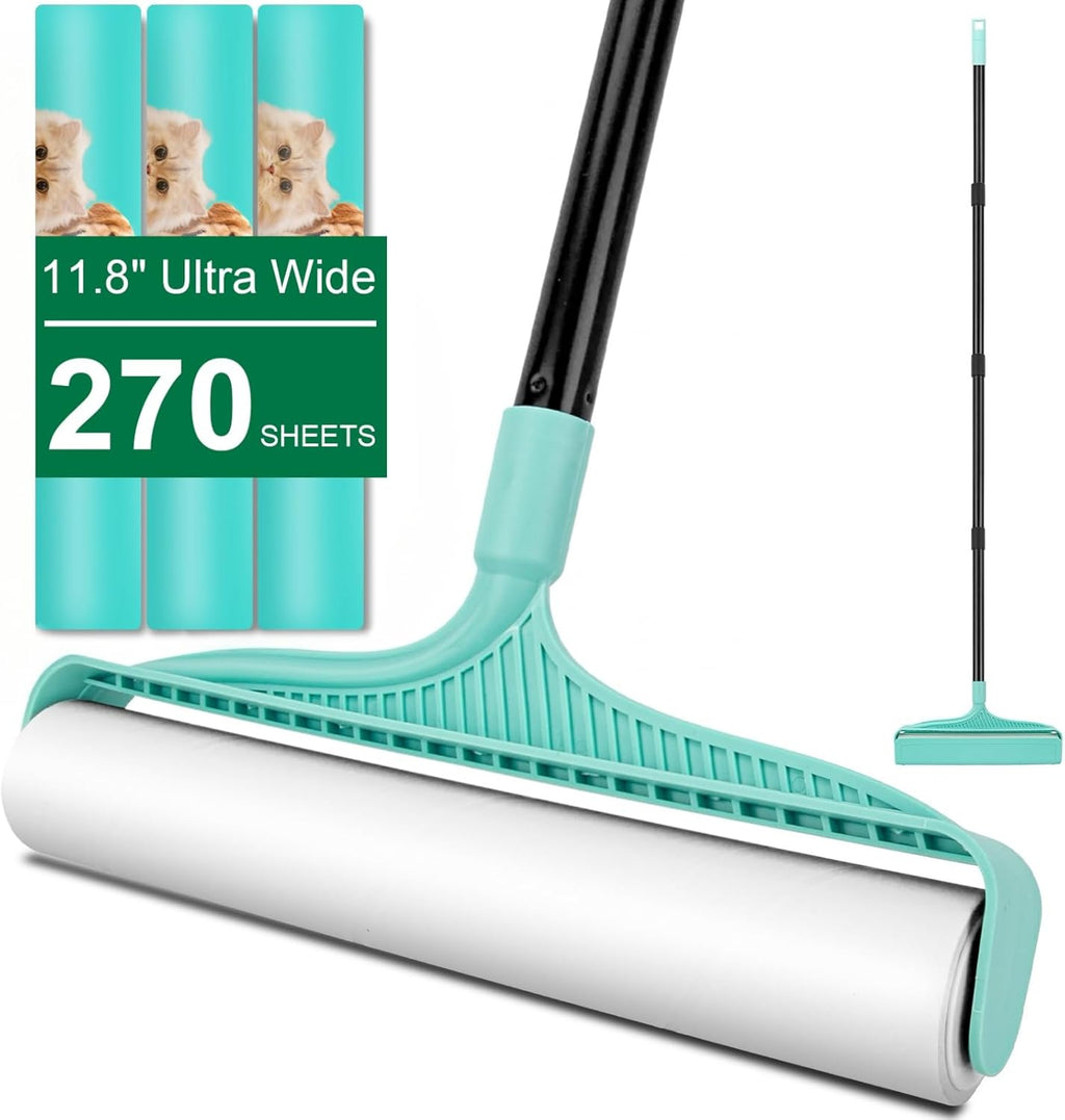 Large Lint Rollers for Pet Hair Extra Sticky, 11.8" Wide Giant Lint Roller with 53" Long Handle, Big Pet Hair Sticky Remover for Floor Carpets Couch Clothes (270 Sheets)
