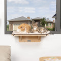 2 Cats Design Window Perch, Cat Hammock Window Seat with Natural Wood &Removable Fleece Mat for Large Cats, Easy to Adjust&Assemble Cat Bed for Windowsill, Bedside and Drawer