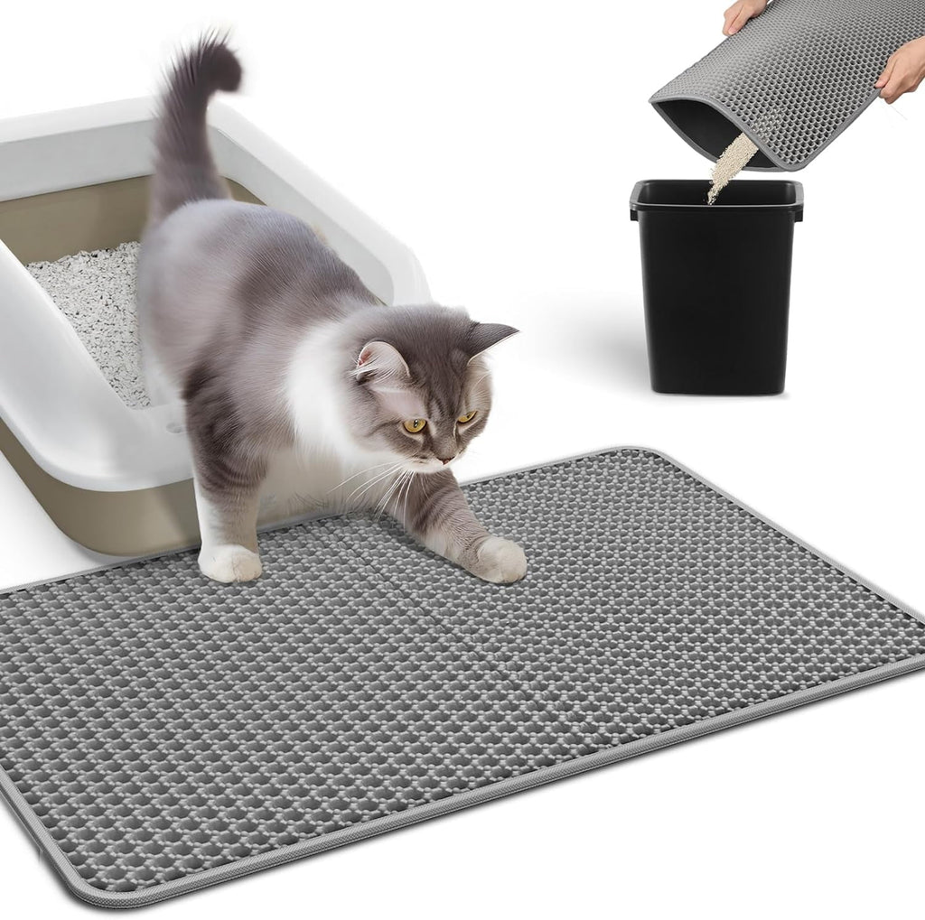 21" X 29" Cat Litter Mat Trapping Match, Honeycomb Double Layer Design, Urine-Proof and Water Proof, Scatter Control, Easier to Clean & Washable(Gray)