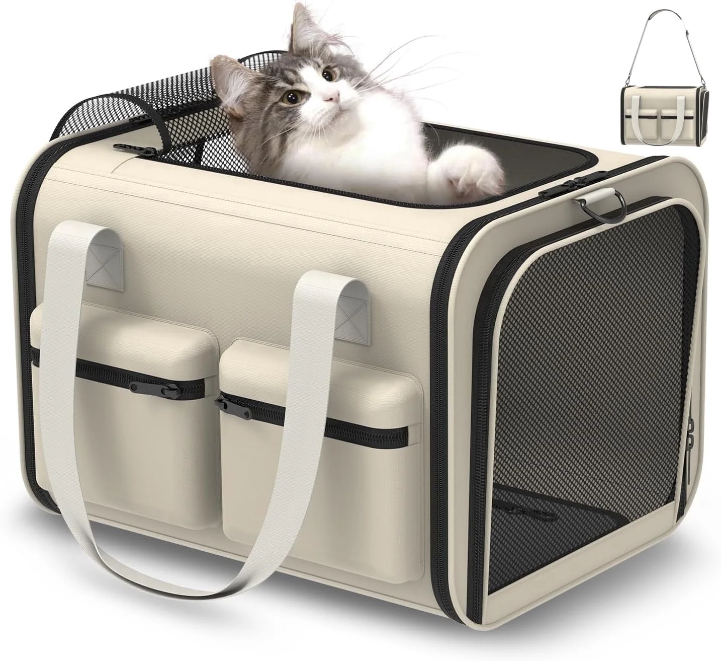 SnuggyCats Foldable Airline-Approved Cat Carrier — Soft Sided, Mesh Ventilation, Safety Leash