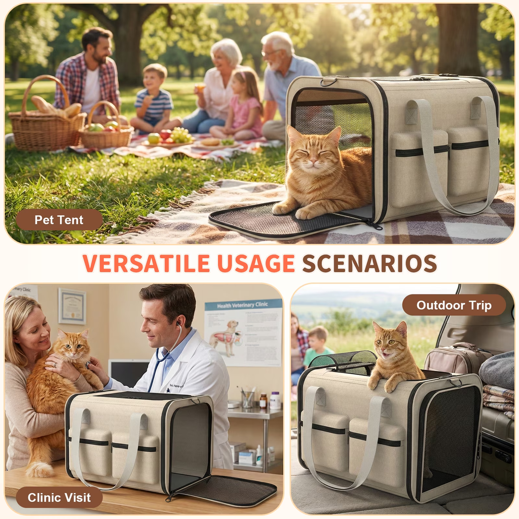 SnuggyCats Foldable Airline-Approved Cat Carrier — Soft Sided, Mesh Ventilation, Safety Leash