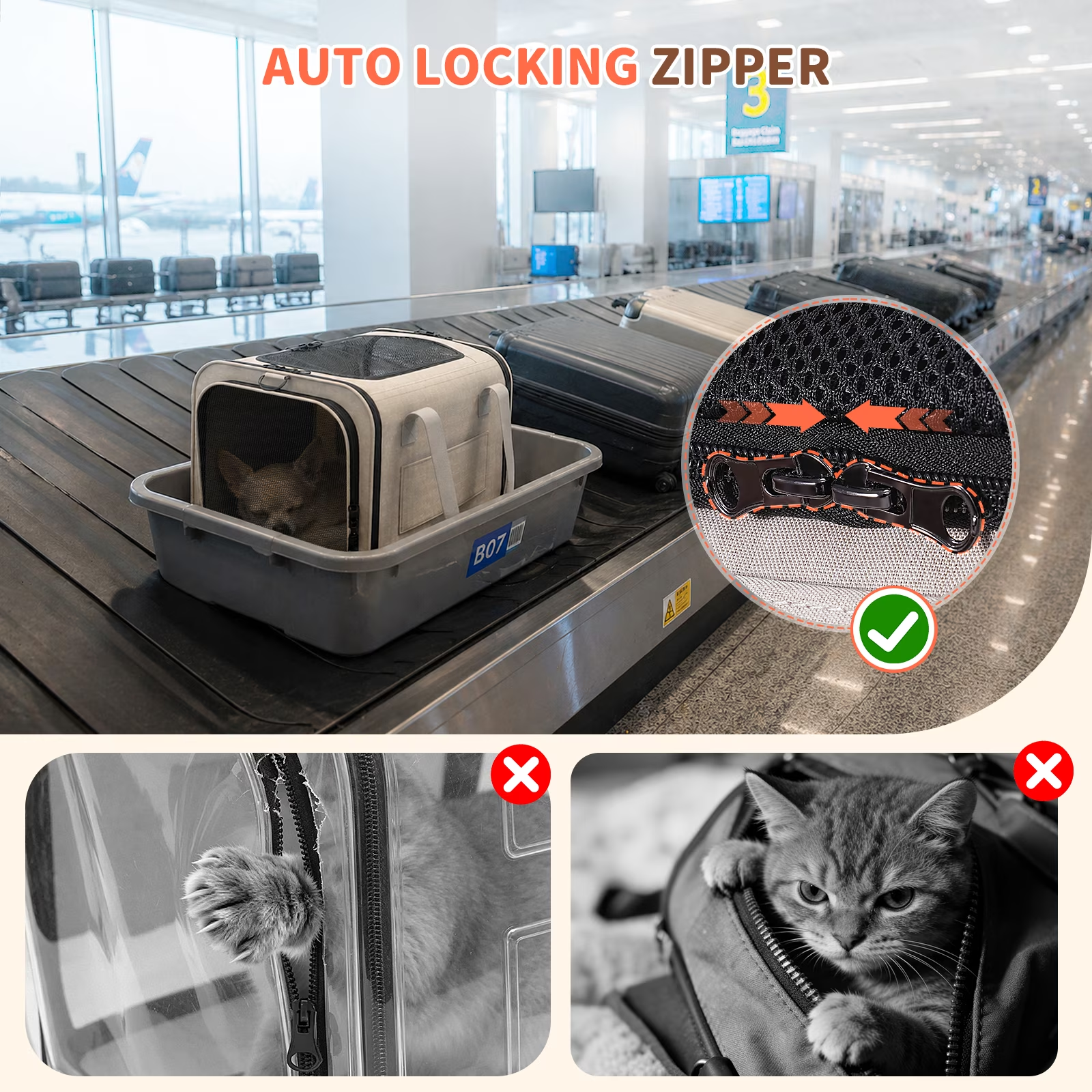 SnuggyCats Foldable Airline-Approved Cat Carrier — Soft Sided, Mesh Ventilation, Safety Leash