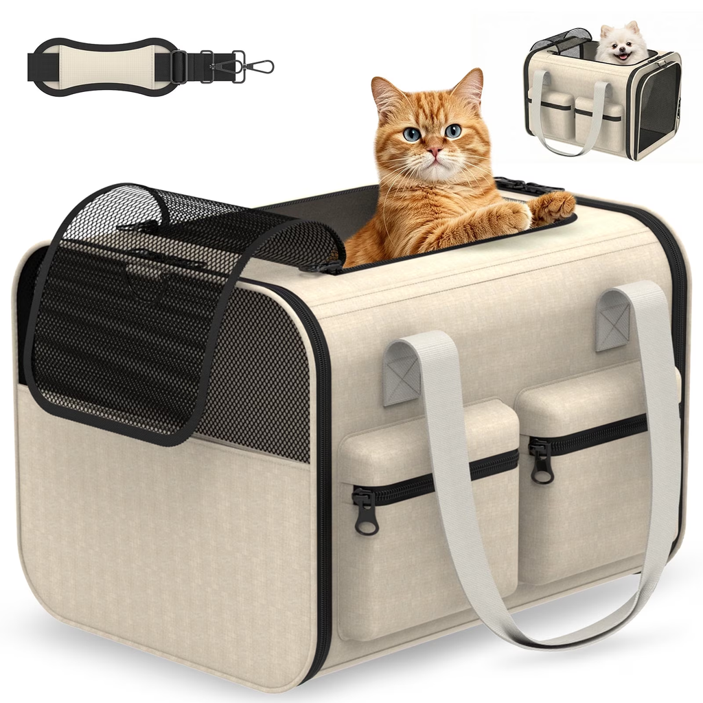 SnuggyCats Foldable Airline-Approved Cat Carrier — Soft Sided, Mesh Ventilation, Safety Leash