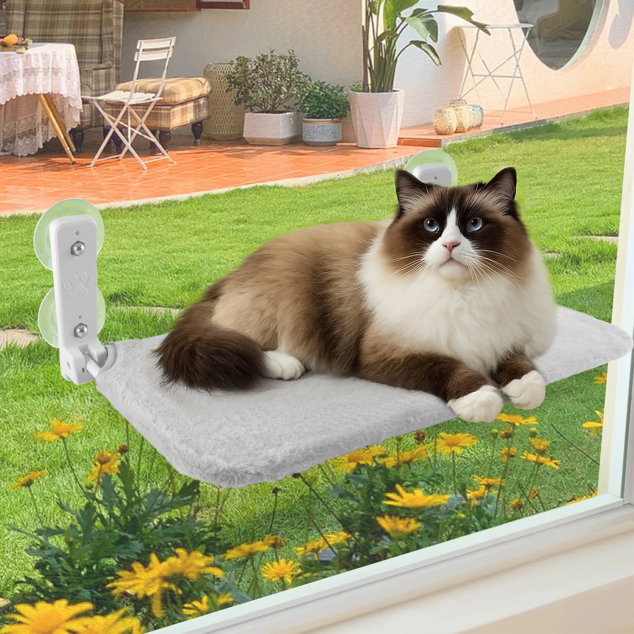 SnuggyCats Foldable Cat Window Perch — 4 Suction Cups, Holds 33 lbs, Reversible Cover