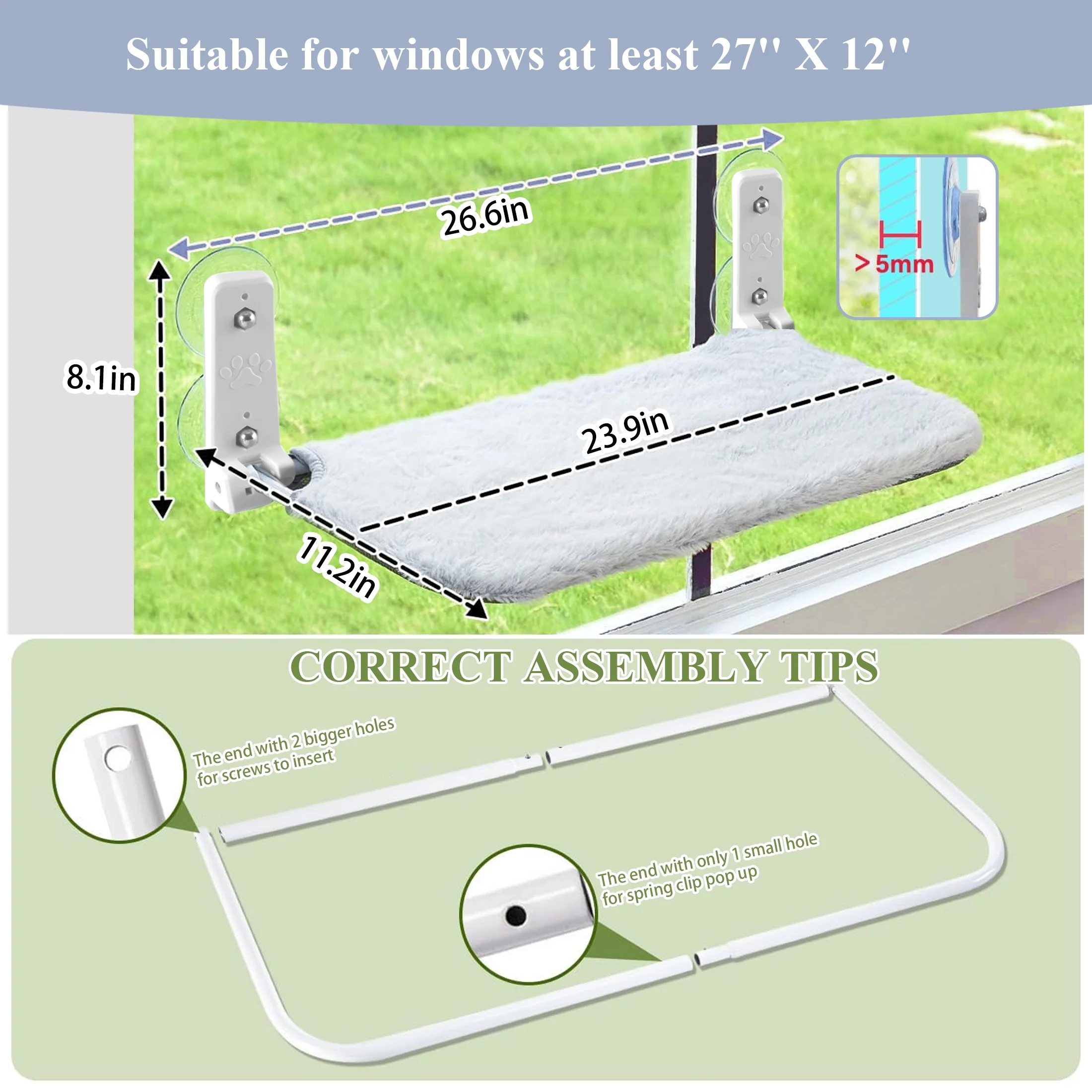 SnuggyCats Foldable Cat Window Perch — 4 Suction Cups, Holds 33 lbs, Reversible Cover