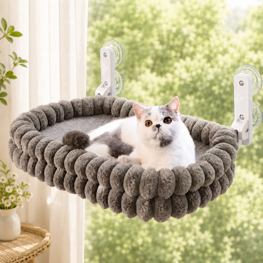 SnuggyCats Large Double-Layer Cat Window Hammock — 27"×15", Reversible, Gray