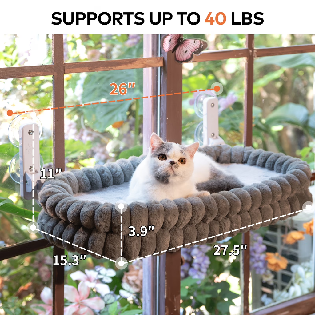 SnuggyCats Large Double-Layer Cat Window Hammock — 27"×15", Reversible, Gray