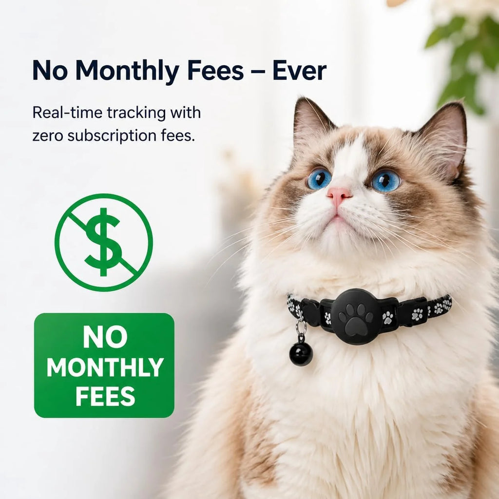 Cat Tracker Collar for Small Cats - Real Time Cat GPS Tracker No Monthly Fee, Pet Tracker for Cats Works with Apple Find My (Only Ios), No SIM Required (Collar + Black Tracker)